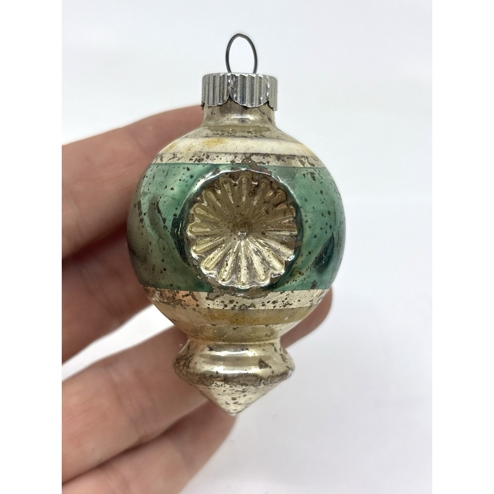Vintage Shiny Brite Double Indent Mercury Glass TEARDROP Christmas Ornament